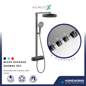 HEMOS BATHROOM 3 MODE BRASS BODY WITH STAINLESS STEEL CASING MIXER RAIN SHOWER SETS HM-19120-MG