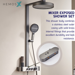 HEMOS BATHROOM 3 MODE BRASS BODY WITH STAINLESS STEEL CASING MIXER RAIN SHOWER SETS HM-19120-MG