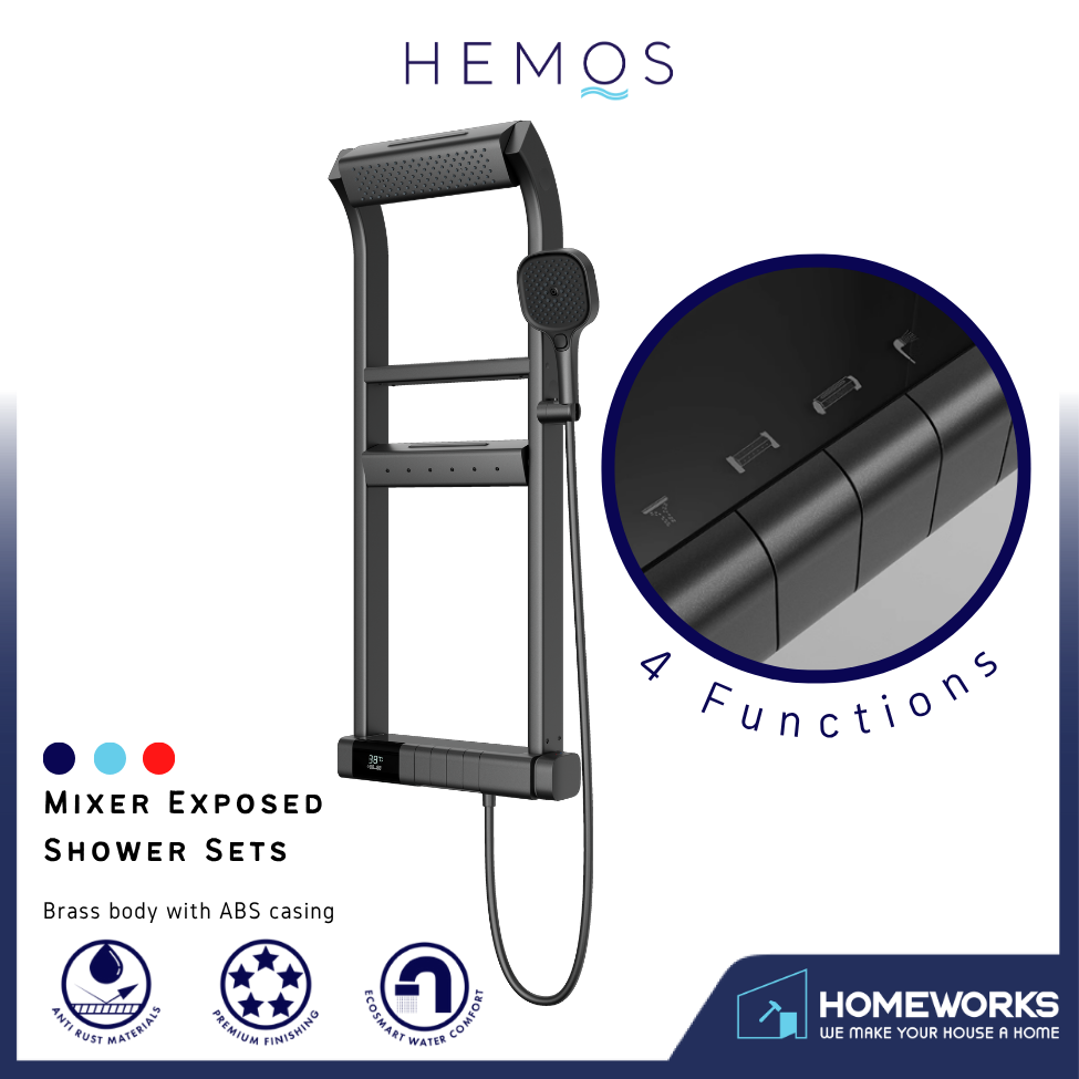 HEMOS BATHROOM FAUCET 4 MODE BRASS BODY WITH ABS CASING MIXER EXPOSED SHOWER SETS GREY SET MANDIAN HM-19113-MG