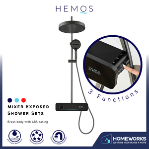 HEMOS BATHROOM FAUCET 3 MODE BRASS BODY WITH ABS CASING MIXER RAIN SHOWER SETS MATT GRAY SET MANDIAN HM-19114-MG