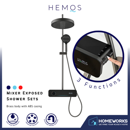 HEMOS BATHROOM FAUCET 3 MODE BRASS BODY WITH ABS CASING MIXER RAIN SHOWER SETS MATT GRAY SET MANDIAN HM-19114-MG