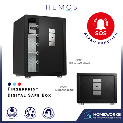 HEMOS TUYA APP HEAVY DUTY ANTI-DRILLING & SMASHING FINGERPRINT DIGITAL SECURITY SAFETY BOX HM-LD-300,450,600-BLACK