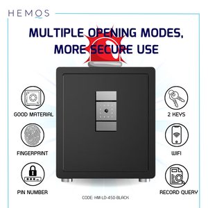 HEMOS TUYA APP HEAVY DUTY ANTI-DRILLING & SMASHING FINGERPRINT DIGITAL SECURITY SAFETY BOX HM-LD-300,450,600-BLACK