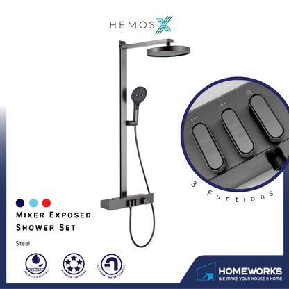 HEMOS BATHROOM FAUCET 3 MODE STEEL MIXER RAIN SHOWER SETS SET MANDIAN HM-19117-MG