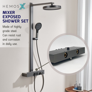 HEMOS BATHROOM FAUCET 3 MODE STEEL MIXER RAIN SHOWER SETS SET MANDIAN HM-19117-MG