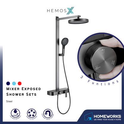 HEMOS BATHROOM FAUCET 3 MODE STEEL MIXER RAIN SHOWER SETS SET MANDIAN HM-19118-MG
