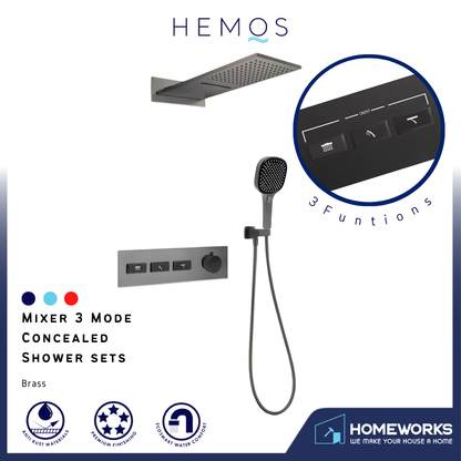 HEMOS BATHROOM BRASS 3 MODE CONCEALED MIXER SHOWER SETS MATT GRAY SET MANDIAN HMX-19075-MG