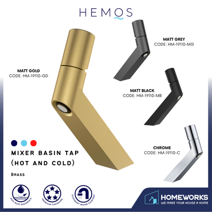 HEMOS BATHROOM FAUCET BRASS MIXER HOT COLD PILLAR BASIN TAP KEPALA PAIR BILIK AIR HM-19110-C,MB,MG,GD