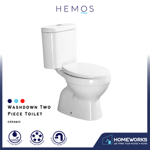 HEMOS BATHROOM WHITE CERAMIC TWO PIECE TOILET BOWL POWERFUL & QUIET JAMBAN BILIK AIR HM-751-250-W