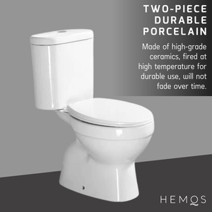 HEMOS BATHROOM WHITE CERAMIC TWO PIECE TOILET BOWL POWERFUL & QUIET JAMBAN BILIK AIR HM-751-250-W