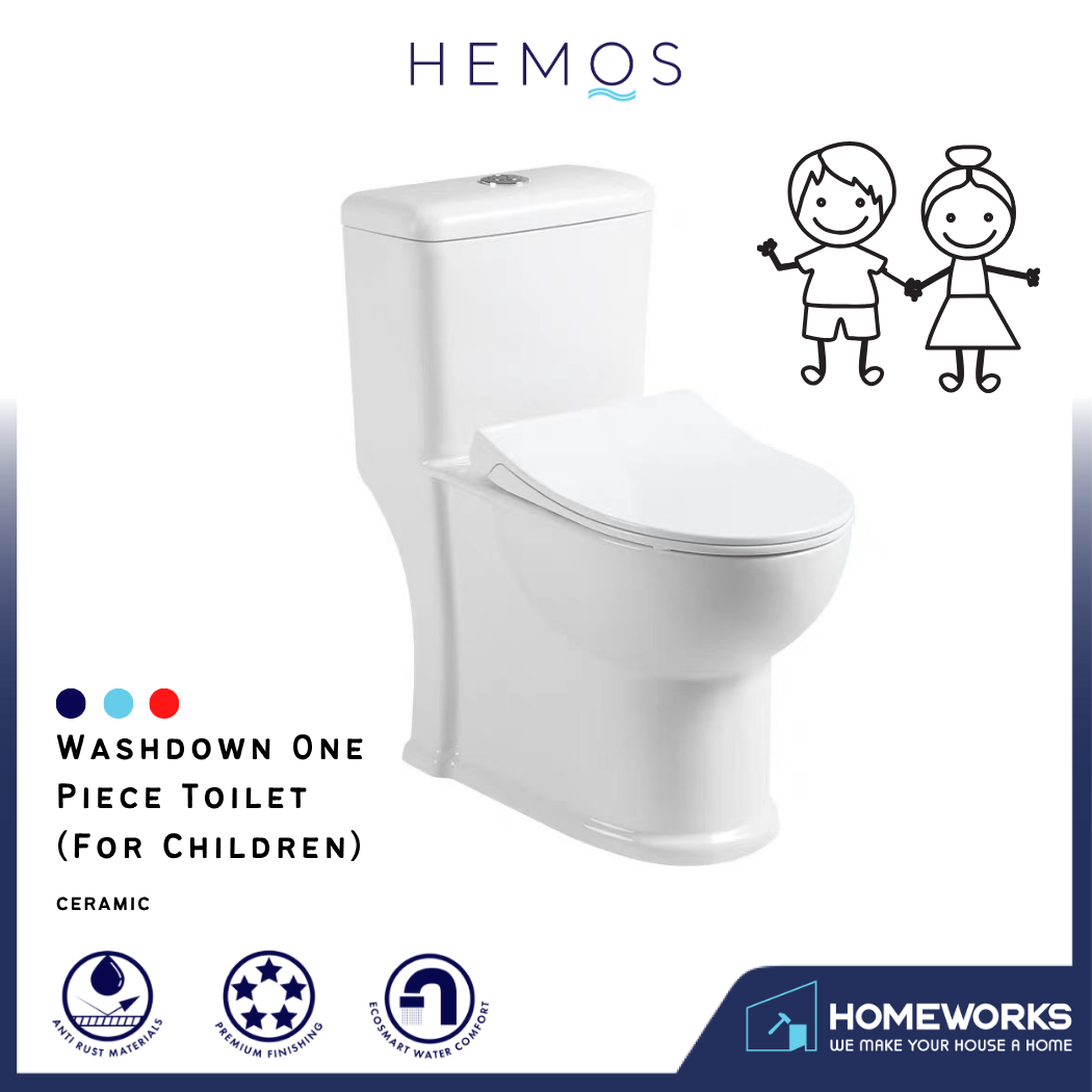 HEMOS BATHROOM WHITE CERAMIC ONE PIECE TOILET BOWL FOR CHILD POWERFUL & QUIET JAMBAN BILIK AIR HM-709-200-W