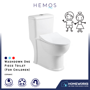 HEMOS BATHROOM WHITE CERAMIC ONE PIECE TOILET BOWL FOR CHILD POWERFUL & QUIET JAMBAN BILIK AIR HM-709-200-W