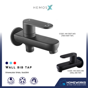 HEMOS BATHROOM FAUCET STAINLESS STEEL SUS304 WALL BIB TAP & TWO WAY TAP HM-3805,3807-MB,MG