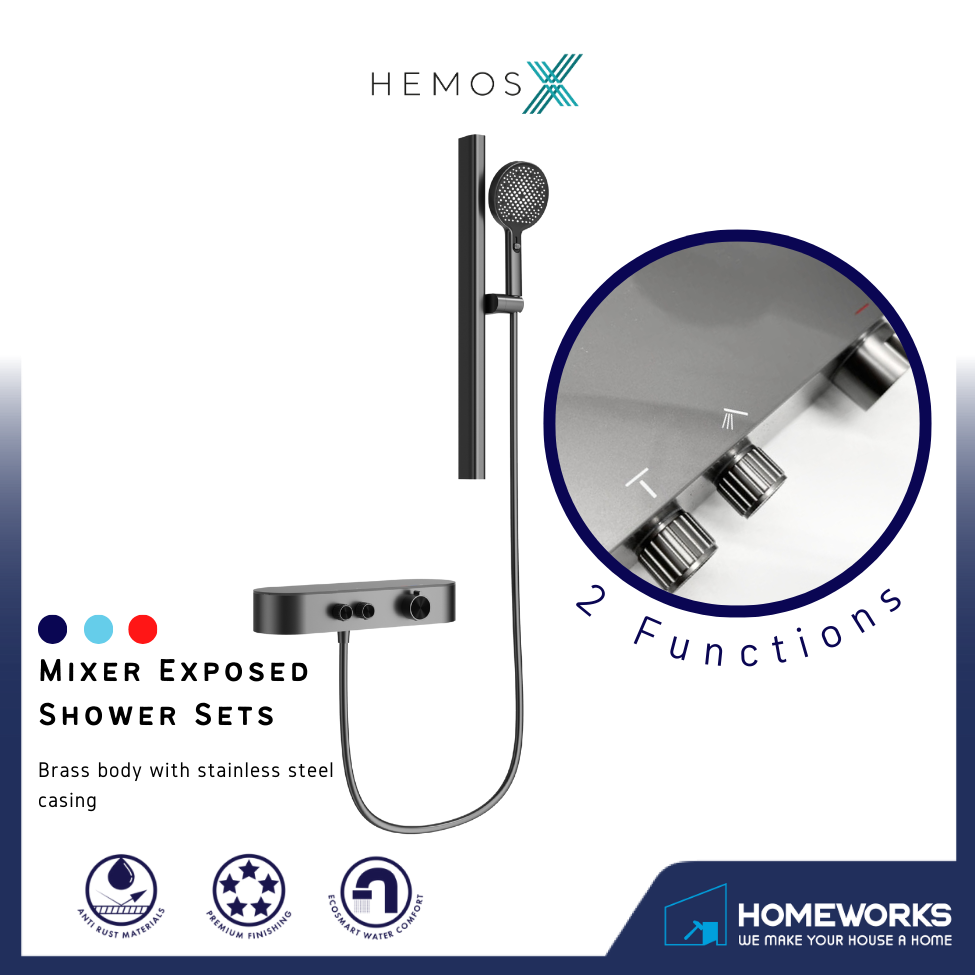 HEMOS BATHROOM 2 MODE BRASS BODY WITH STAINLESS STEEL CASING MIXER EXPOSED SHOWER SETS HM-19121-MG