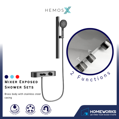 HEMOS BATHROOM 2 MODE BRASS BODY WITH STAINLESS STEEL CASING MIXER EXPOSED SHOWER SETS HM-19121-MG