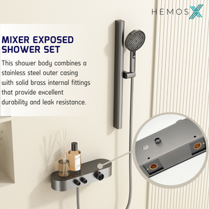 HEMOS BATHROOM 2 MODE BRASS BODY WITH STAINLESS STEEL CASING MIXER EXPOSED SHOWER SETS HM-19121-MG