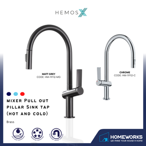 HEMOS KITCHEN FAUCET BRASS PULL OUT MIXER PILLAR SINK TAP CHROME & GREY KEPALA PAIP DAPUR HM-19112