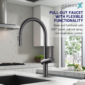 HEMOS KITCHEN FAUCET BRASS PULL OUT MIXER PILLAR SINK TAP CHROME & GREY KEPALA PAIP DAPUR HM-19112