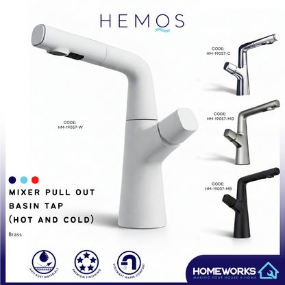 HEMOS BATHROOM FAUCET BRASS PULL OUT MIXER PILLAR BASIN TAP KEPALA PAIP BILIK MANDI HM-19057