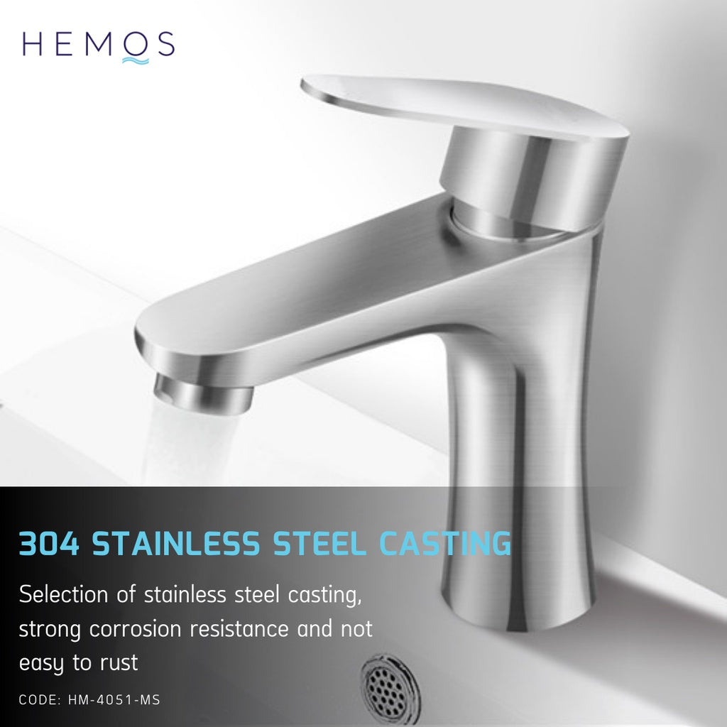HEMOS BATHROOM FAUCET SUS 304 PILLAR BASIN COLD TAP SILVER & BLACK KEPALA PAIP AIR HM-4051,4055