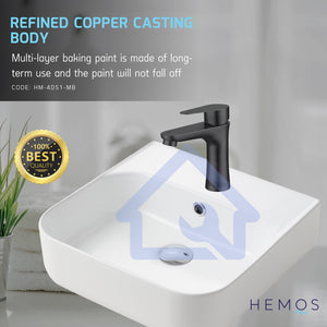 HEMOS BATHROOM FAUCET SUS 304 PILLAR BASIN COLD TAP SILVER & BLACK KEPALA PAIP AIR HM-4051,4055