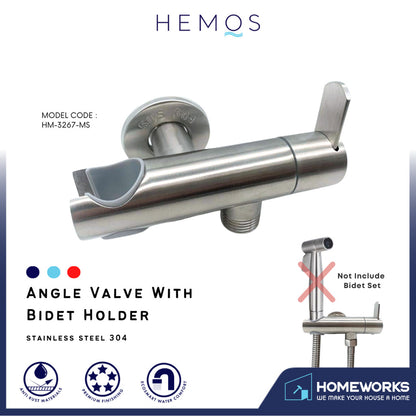 HEMOS BATHROOM FAUCET ANGLE VALVE WITH BIDET HOLDER KEPALA PAIP AIR BILIK AIR HM-3267-MS