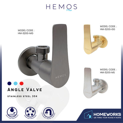 HEMOS SUS 304 ANGLE VALVE BATHROOM & KITCHEN ANTI-RUST QUATER TURN HM-3200 (MATT SILVER,GOLD,GREY)