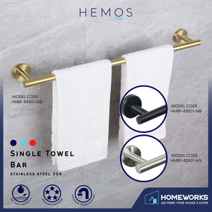HEMOS 600MM BATHROOM FITTING SUS 304 SINGLE TOWEL BAR HM-83801 (MATT BLACK, GOLD, SILVER)