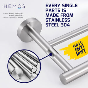 HEMOS 600/750MM BATHROOM FITTING SUS 304 DOUBLE TOWEL BAR HM-83802,83812 (MATT BLACK,GOLD,SILVER)