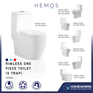 HEMOS BATHROOM WHITE CERAMIC ONE PIECE TOILET BOWL POWERFUL&QUIET DUAL FLUSH TOILET JAMBAN BILIK AIR