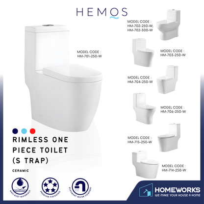 HEMOS BATHROOM WHITE CERAMIC ONE PIECE TOILET BOWL POWERFUL&QUIET DUAL FLUSH TOILET JAMBAN BILIK AIR