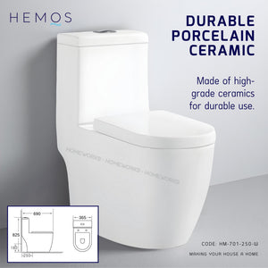 HEMOS BATHROOM WHITE CERAMIC ONE PIECE TOILET BOWL POWERFUL&QUIET DUAL FLUSH TOILET JAMBAN BILIK AIR