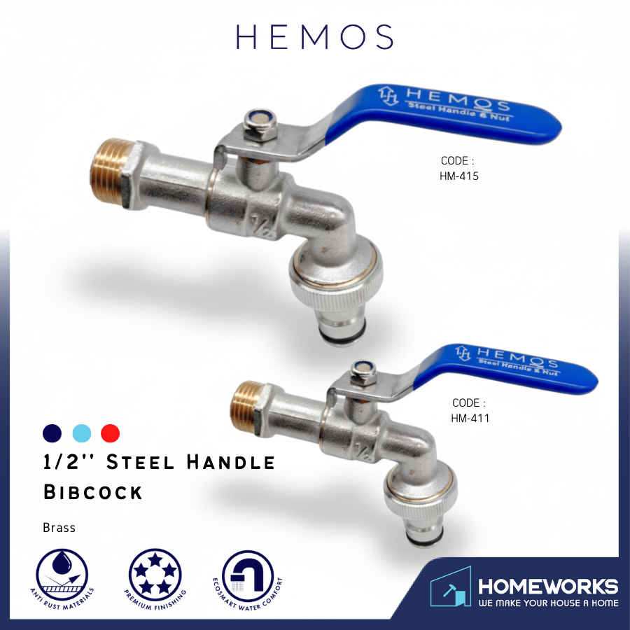 HEMOS 1/2'' STEEL HANDLE UNION OUTDOOR WASHING MACHINE BIBCOCK HM-411
