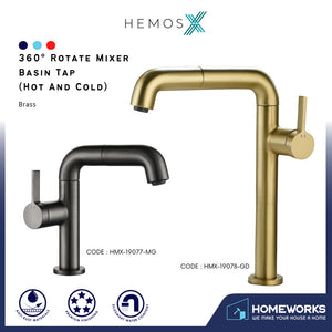 HEMOS BATHROOM BRASS 360° ROTATE MIXER HOT COLD PILLAR BASIN TAP KEPALA PAIR AIR HMX-19077,19078