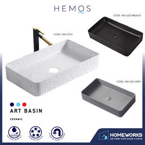 HEMOS BATHROOM CERAMIC WASH COUNTERTOP ART BASIN SQUARE VESSEL PORCELAIN MATT BLACK HM-625,C010