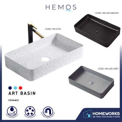 HEMOS BATHROOM CERAMIC WASH COUNTERTOP ART BASIN SQUARE VESSEL PORCELAIN MATT BLACK HM-625,C010