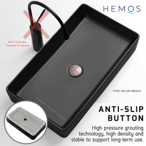 HEMOS BATHROOM CERAMIC WASH COUNTERTOP ART BASIN SQUARE VESSEL PORCELAIN MATT BLACK HM-625,C010