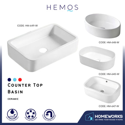 HEMOS BATHROOM CERAMIC WASH BASIN TABLE TOP ART BASIN VESSEL SINK PORCELAIN HM-640,647,648,649-W