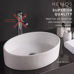 HEMOS BATHROOM CERAMIC WASH BASIN TABLE TOP ART BASIN VESSEL SINK PORCELAIN HM-640,647,648,649-W
