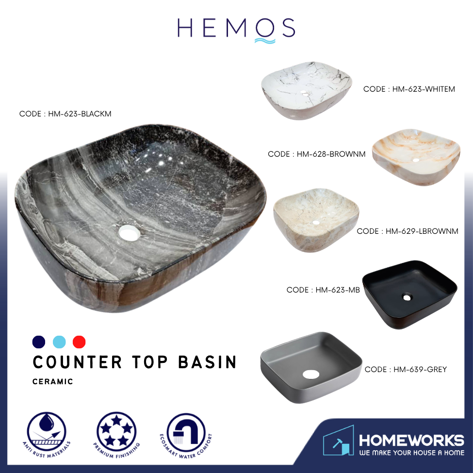 HEMOS BATHROOM CERAMIC WASH BASIN COUNTERTOP UNIQUE PRINTING MARBLE ROUND VESSEL PORCELAIN HM-623