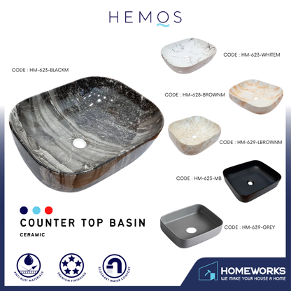 HEMOS BATHROOM CERAMIC WASH BASIN COUNTERTOP UNIQUE PRINTING MARBLE ROUND VESSEL PORCELAIN HM-623