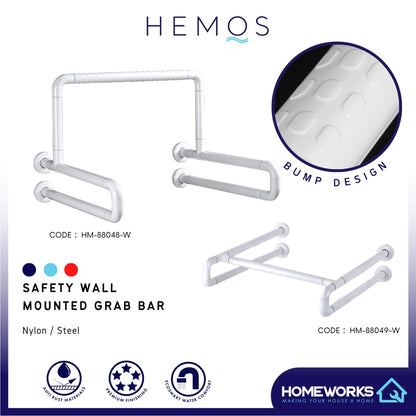 HEMOS BATHROOM STAINLESS STEEL NYLON WALL MOUNTED GRAB BAR FOR URINAL BOWL & BASIN PEMEGANG TANDAS