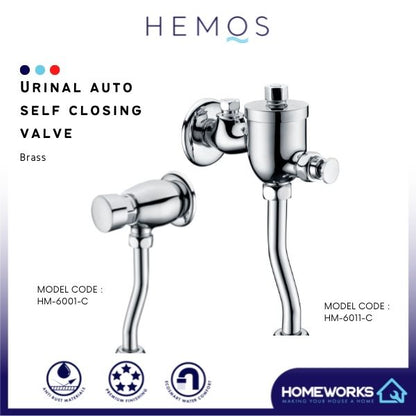 HEMOS BRASS AUTO SELF CLOSING EXPOSED DELAYED ACTION URINAL VALVE HMSC-6001, 6011