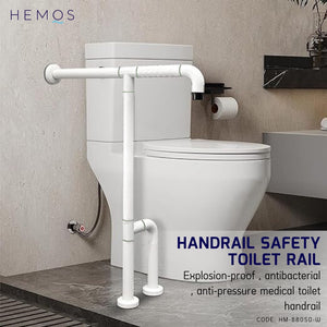 HEMOS BATHROOM 600 X 700MM NYLON STEEL FREE STANDING T-SHAPE GRAB BAR PEMEGANG TANDAS HM-88050-W