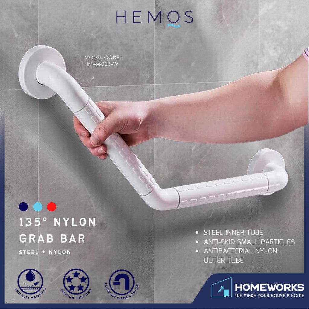 HEMOS 350MM X 350MM WHITE NYLON ANTI SLIP V - SHAPE SAFETY GRIP GRAB BAR  PEMEGANG TANDAS HM-88023-W