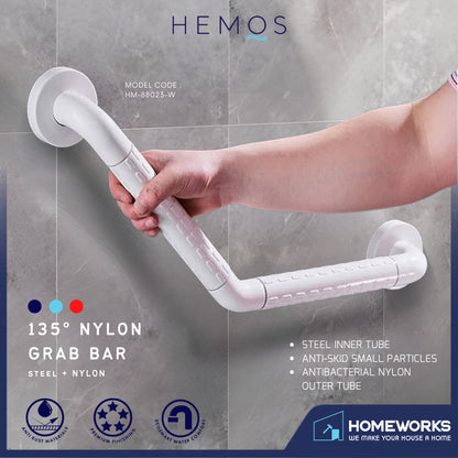 HEMOS 350MM X 350MM WHITE NYLON ANTI SLIP V - SHAPE SAFETY GRIP GRAB BAR  PEMEGANG TANDAS HM-88023-W