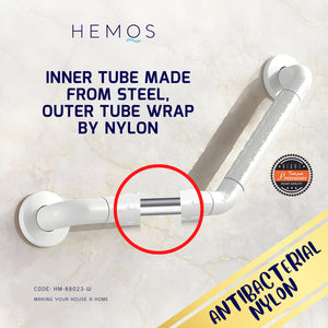 HEMOS 350MM X 350MM WHITE NYLON ANTI SLIP V - SHAPE SAFETY GRIP GRAB BAR  PEMEGANG TANDAS HM-88023-W