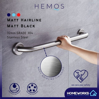 HEMOS BATHROOM SUS304 MATT BLACK SAFETY TOILET GRIP HANDBAR HANDLE HANDRAIL GRAB BAR PEMEGANG TANDAS