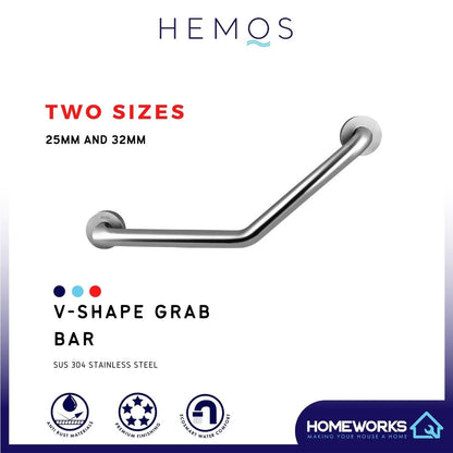 HEMOS SUS 304 SAFETY GRIP HANDBAR HANDLE HANDRAIL V SHAPE GRAB BAR PEMEGANG TANDAS HM-88012,88024