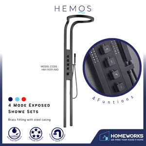 HEMOS BATHROOM FAUCET 4 MODE BRASS FITTING WITH STEEL CASING MIXER EXPOSED SHOWER SETS HM-19091-MG